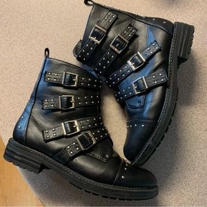 Strappy studded combat boots
